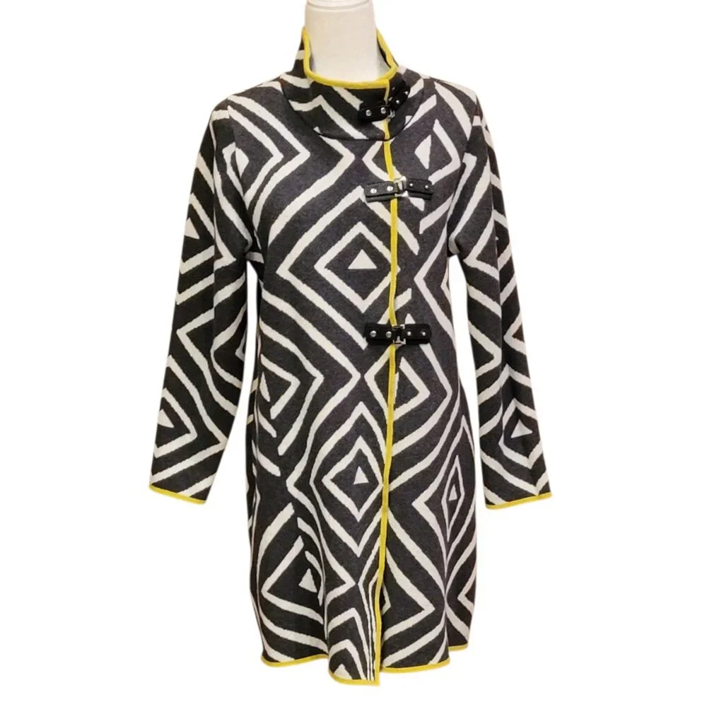Marble Buckle Detail Longline Art-to-Wear Cardigan Sweater Jacket Size M